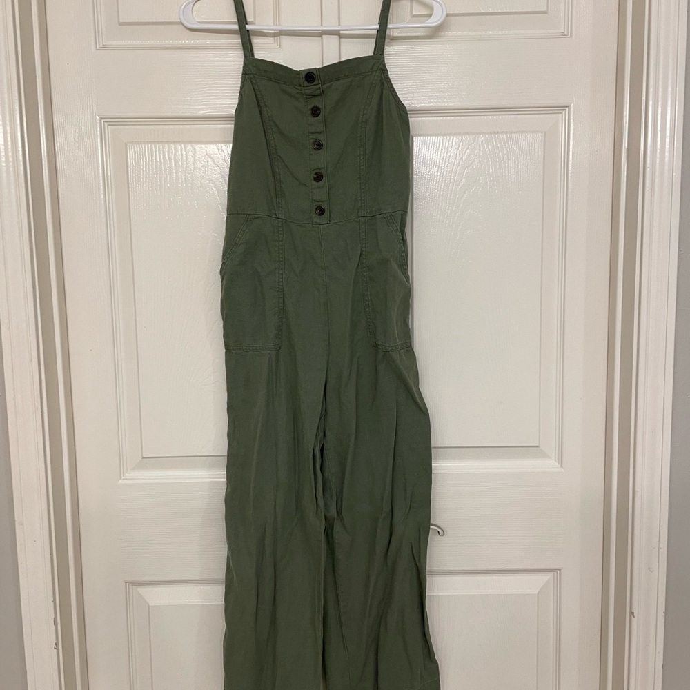 Spaghetti strap linen blend jumpsuit